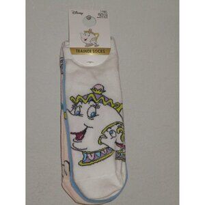 Disney Trainer Socks 3 Pair Lot 2 White 1 Blue Unicorn Tea Pot Genie USA 6-10